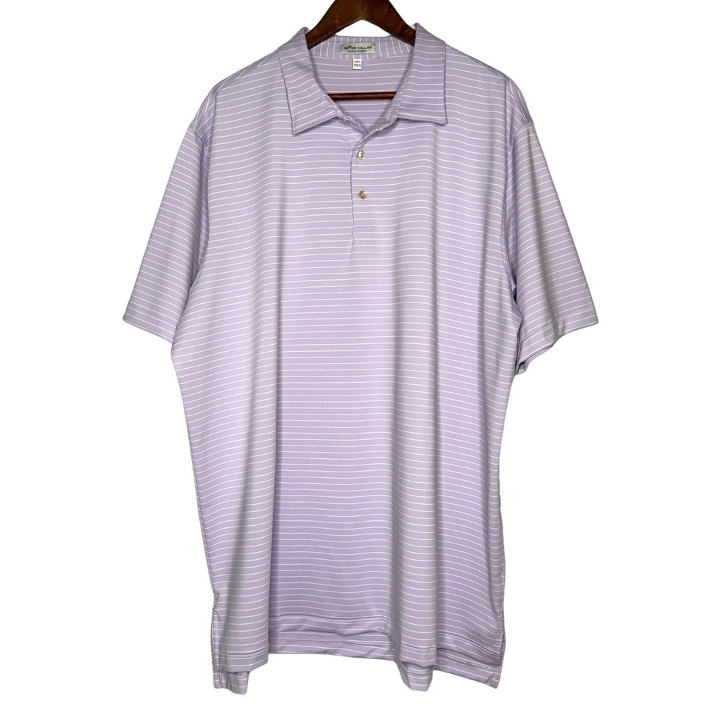 Peter Millar Summer Comfort Polo Shirt Mens 2X Purple‎ Striped Short Sleeve Golf